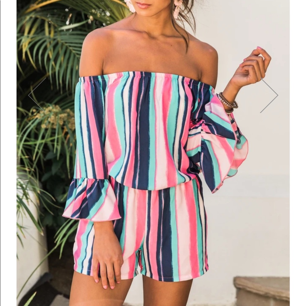 Pink Lily Cabo Coastlines Striped Romper